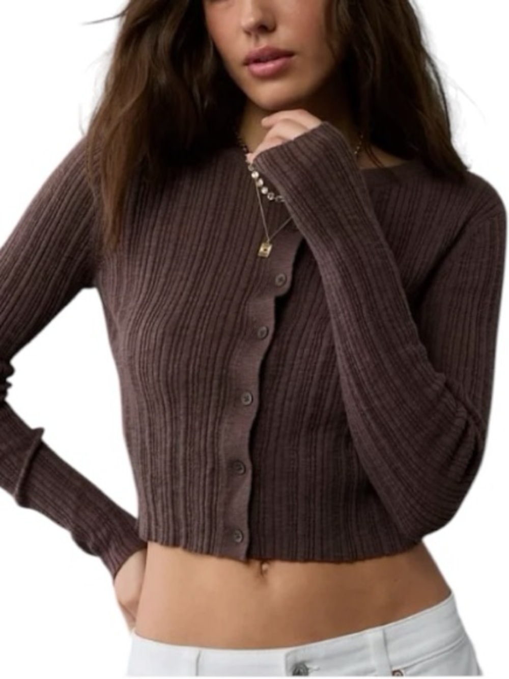 AE Ribbed Crew Neck Cardigan